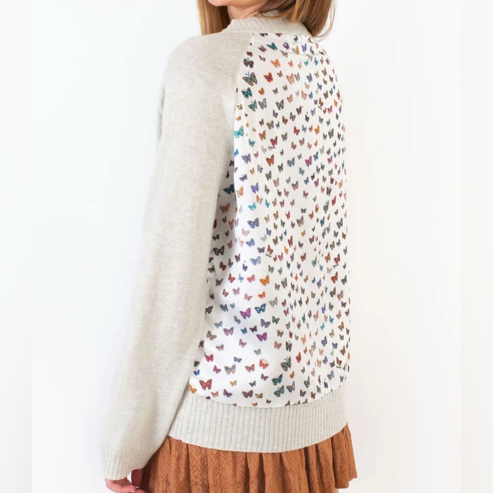 KOCH- Cashmere Blend WHITMAN SWEATER GREY W/ RAINBOW BUTTERFLY *LIMITED*EDITION*